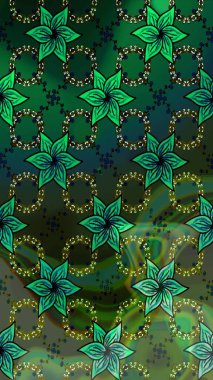 El çizimi. Çiçekli, yapraklı, çiçek desenli eskiz. Raster illüstrasyonu.