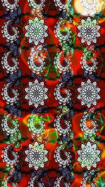 Kırmızı ve kahverengi renkli güzel tekstil. Raster illüstrasyonu. Suluboya çiçekli çiçek deseni.