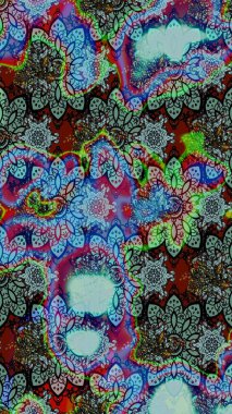 Mavi ve yeşil renkli çiçekler. Raster illüstrasyonunda çiçek deseni çizimi.