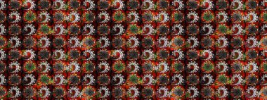 Renkli Yaz Temalı eskiz kalıbı. Raster Illustrasyon 'daki Çiçek Deseni' nin son moda çizimi. Kahverengi ve siyah renkli çiçekler. Düz Çiçek Elementleri Tasarımı.