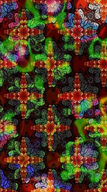 Raster deseni. Yeşil ve siyah renklerde. Soyut çiçek çizim kalıbı arka planı. Küçük çiçekteki sevimli çiçek deseni. Raster illüstrasyonu.