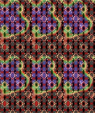 Çok renkli ve kırmızı zarif küçük çiçekler ve siyah ve kırmızı renkli komik böcekler, raster desen, illüstrasyon.