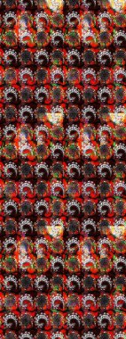 Düz Çiçek Elementleri Tasarımı. Renkli Bahar Teması eskiz kalıbı. Siyah ve kahverengi renkte çiçekler. Raster illüstrasyonunda çiçek deseni çizimi.