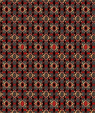 Şirin çiçekli eskiz deseni ve siyah ve kırmızı renklerde yapraklar, suluboya çiçek deseni, duvar kağıdı, kart ya da kumaş için fayanslı. Raster illüstrasyonu.