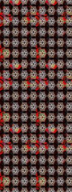 Siyah ve kahverengi renkte güzel çiçekler, suluboya desenli, duvar kağıdı, kart veya kumaş için fayanslı desenler. Raster..