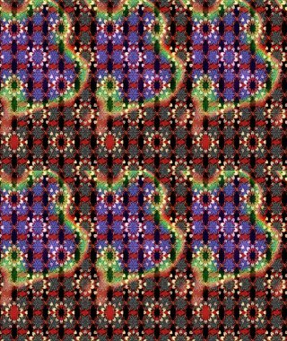 Çok renkli ve kırmızı zarif küçük çiçekler ve siyah ve kırmızı renkli komik böcekler, raster desen, illüstrasyon.