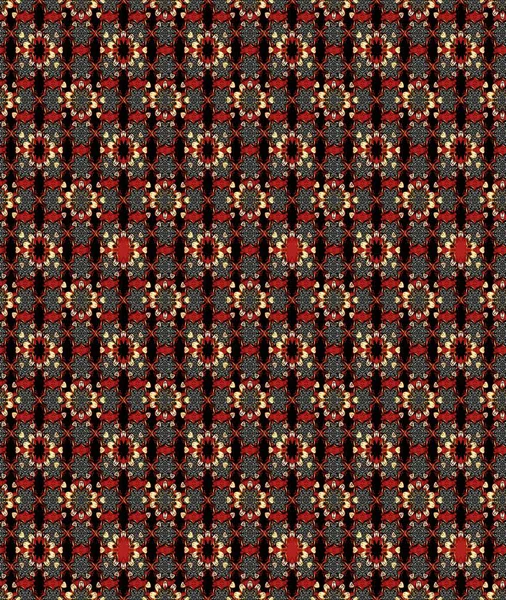 Şirin çiçekli eskiz deseni ve siyah ve kırmızı renklerde yapraklar, suluboya çiçek deseni, duvar kağıdı, kart ya da kumaş için fayanslı. Raster illüstrasyonu.