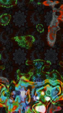 Elle çizilmiş çiçek desenli Raster çizimi. Tekstil, kumaş, ambalaj, hatıra defteri için hoş bir çiçek arkaplanı. Gri ve kahverengi arka planda. Çocuksu tasarım.