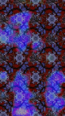 Raster illüstrasyonundaki çiçek desenli çizim. Mor ve mavi renkte çiçekler.