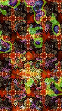 Çiçek tasarımı için inanılmaz bir kolaj cenneti tarzı. Parlak çiçekli kolaj çiçekleri kahverengi ve siyah. Çiçekli zambaklar eskiz arka planı.