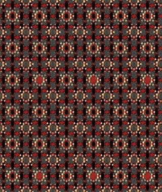 Elle çizilmiş çiçek desenli Raster çizimi. Tekstil, kumaş, ambalaj, hatıra defteri için hoş bir çiçek arkaplanı. Çocuksu tasarım. Siyah ve kırmızı arkaplanda.