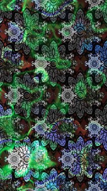 Çiçekli karalama şeklinde Raster çiçek deseni. Yumuşak, yaz çiçekli arka plan. Gri ve yeşil renkte çiçekler.