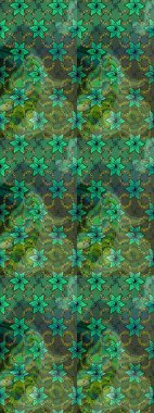 Çiçekli yumuşak bir eskiz şekli. Raster çiçekleri klasik tarzda çizilmiş. Raster illüstrasyonu. Yeşil ve mavi renklerde bahar çiçekleri..