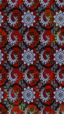 Siyah ve kırmızı renkte çiçekler. Gömlek baskısı için çiçek boyası. Çiçek eskiz kalıbı geçmişi.