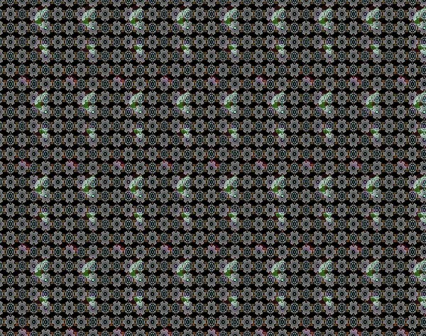 El çizimi. Güzel kumaş deseni. Raster illüstrasyonu. Çiçekler, dallar, otlar ve çiçekler.