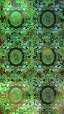 Yeşil ve gri çiçekli eskiz deseni, suluboya çiçek deseni, sevimli çiçek, duvar kağıdı, kart veya kumaş için fayanslı. Raster - stok.