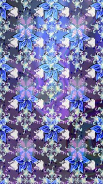 Çiçekler, yaprakları ile halk tarzında Dikişsiz çiçek deseni. Raster Illustration. El çizilmiş.