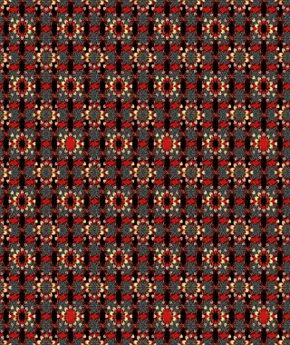 Küçük siyah ve kırmızı çiçeklerle oldukça eski bir besin torbası deseni. Tekstil, kumaş, kapaklar, duvar kağıtları, baskı, paket, koleksiyon defteri, örgü, dekupaj için çiçek arkaplanı..
