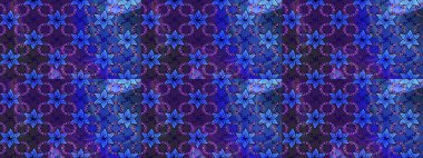 Abstract ethnic raster seamless pattern. Background texture, wallpaper, floral theme in violet and blue colors. Tribal art boho print, vintage flower background.