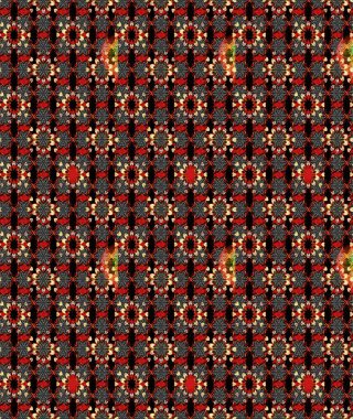 Çiçek desenli çizim. Raster illüstrasyonu. Siyah ve kırmızı renklerde Asya tekstili.