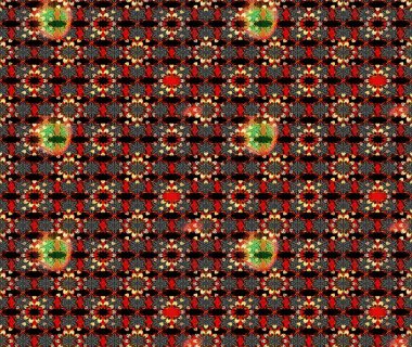 Suluboya elle çizilmiş çiçek desenli eskiz deseni. Parlak renkli fantezi çiçekleri, yapraklar, siyah ve kırmızı renkli tomurcuklar..