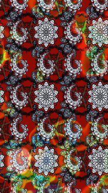 Modern stil dokusu. Çiçek desenli raster, kırmızı ve siyah çizgi grafik deseni soyut raster arkaplan.