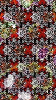 Gri ve kahverengi renklerde. Raster illüstrasyonu. Güzel kumaş deseni. Raster illüstrasyonunda çiçek deseni çizimi.