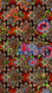 Raster illüstrasyonu. Güzel kumaş deseni. Renkli Bahar Teması eskiz kalıbı. Düz Çiçek Elementleri Tasarımı. Zentangle soyut çiçekleri. Çiçek tozu..