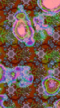 Çiçek. Raster illüstrasyonu. Kahverengi ve yeşil renklerde. Taslak dekoratif arka plan, çiçek mandala.