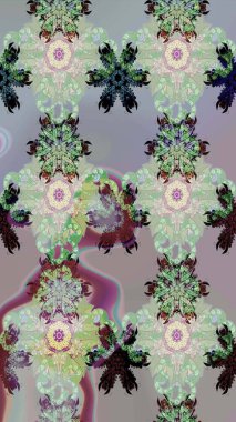 Raster Illustrasyon 'daki Çiçek Deseni' nin son moda çizimi. Gri ve nötr renkte çiçekler. Düz Çiçek Elementleri Tasarımı. Renkli Yaz Teması çizim şablonu.