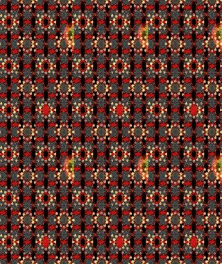 Çiçek desenli çizim. Raster illüstrasyonu. Siyah ve kırmızı renklerde Asya tekstili.