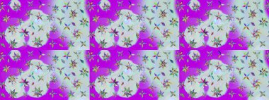 Şirin çiçek elementleri. Raster illüstrasyonu. Tarafsız ve mor renkli çiçekler. Çizim.