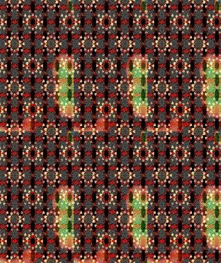 El çizimi çiçek çizimi deseni (fayans). Şirin çiçekli, desenli, siyah ve kırmızı renkli renkli bir eskiz deseni. Tekstil için suluboya çizim deseni.