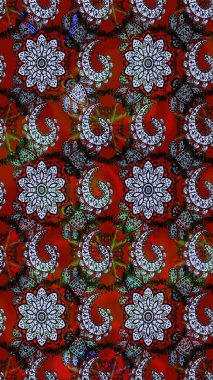 Çiçek. Kırmızı ve siyah renklerde. Taslak dekoratif arka plan, çiçek mandala. Raster illüstrasyonu.