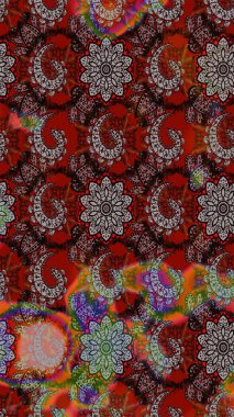 Floral brown and red sketch pattern. Raster Tender fabric pattern. Raster flower print. Vintage outline illustration.