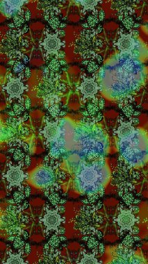 Raster illüstrasyonu. Yeşil ve kahverengi renkli çiçekler. Küçük çiçekte sevimli çiçek deseni var..