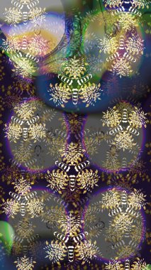 Düz Çiçek Elementleri Tasarımı. Kusursuz çiçek deseni. Raster illüstrasyonu. Asya tekstil tarzında. Renkli Bahar Temalı Kusursuz Arkaplan. Güzel kumaş deseni.