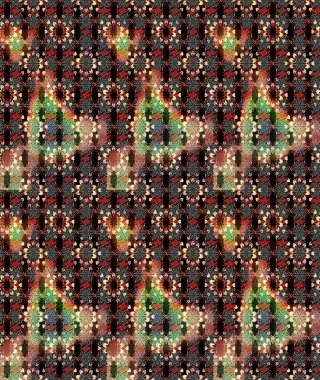 Çiçek desenli çizim. Raster illüstrasyonu. Asya tekstil tarzında. Siyah ve kahverengi renkte çiçekler. Raster illüstrasyonu.