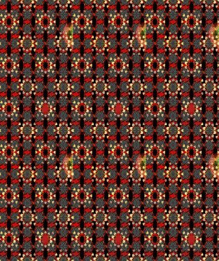 Siyah ve kırmızı renkte etnik çiçeklerle süslenmiş zarif bir eskiz şekli. Asya Tekstil 'inde Raster Çiçek İllüstrasyonu.