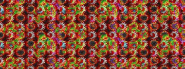 Raster illüstrasyonundaki çiçek desenli çizim. Kırmızı ve yeşil renkte çiçekler.