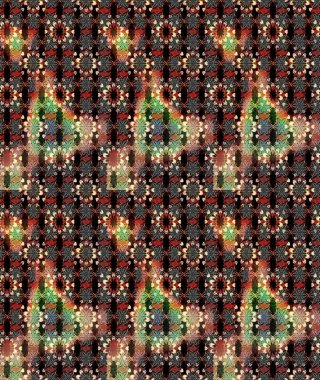 Çiçek desenli çizim. Raster illüstrasyonu. Asya tekstil tarzında. Siyah ve kahverengi renkte çiçekler. Raster illüstrasyonu.