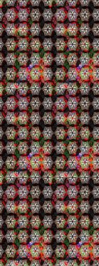 Düz Çiçek Elementleri Tasarım Raster illüstrasyonu. Siyah ve kahverengi renkli çiçekler. Renkli Bahar Teması eskiz kalıbı. Çiçekli çiçek deseni, suluboya..