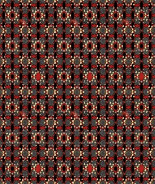 Gömlek, arka plan modelini çiz. Tropik çiçekler. Siyah ve kırmızı renkte çiçekler.