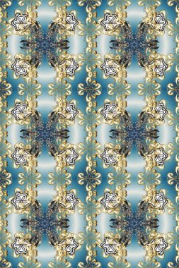 Şam, tasarım için kusursuz desen. Gri, mavi ve nötr renklerde ve altın elementlerde pürüzsüz desen.