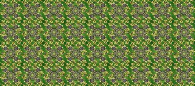 Floral pattern. Seamless raster background. Golden elements on green, gray and yellow colors. Wallpaper baroque, damask. Stylish graphic pattern.