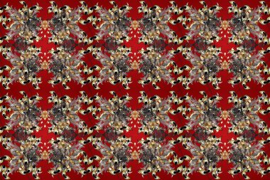 Altın elementli kırmızı, kahverengi ve gri renklerde klasik, pürüzsüz desen. Raster illüstrasyonu.