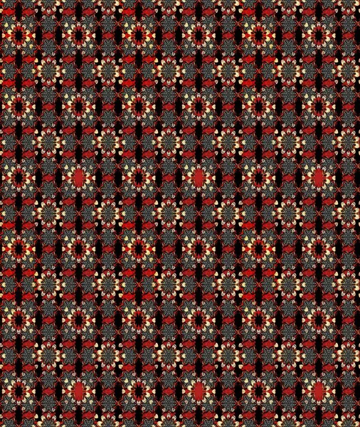 Siyah ve kırmızı renkte etnik çiçeklerle süslenmiş zarif bir eskiz şekli. Raster Çiçek İllüstrasyon Şirin Tekstil.
