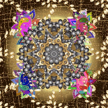 Oriental style arabesques golden pattern on a brown and gray colors with golden elements. Golden pattern. Seamless textured curls.