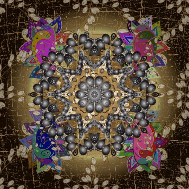 Vektör altın pürüzsüz desen. Kahverengi ve gri renklerde pürüzsüz desen. Kusursuz altın desenli bukleler. Doğu tarzında altın elementler arabesk.