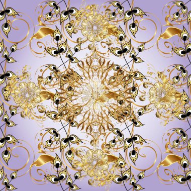 Doğu tarzı arabesk. Vektör çizimi. Altın elementli nötr ve gri renkler. Vektör altın desen. Kusursuz altın desenli bukleler..